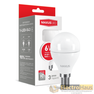 LED лампа MAXUS G45 6W теплый свет E14 (1-LED-543)